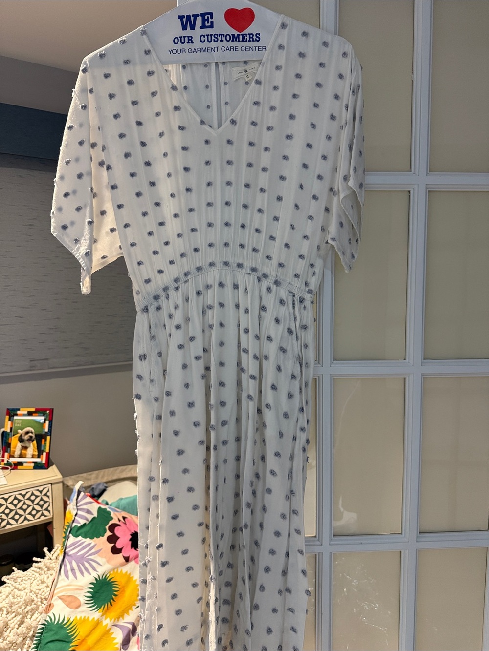 Lou & Grey Cream Midi Dress with Blue Dot Print